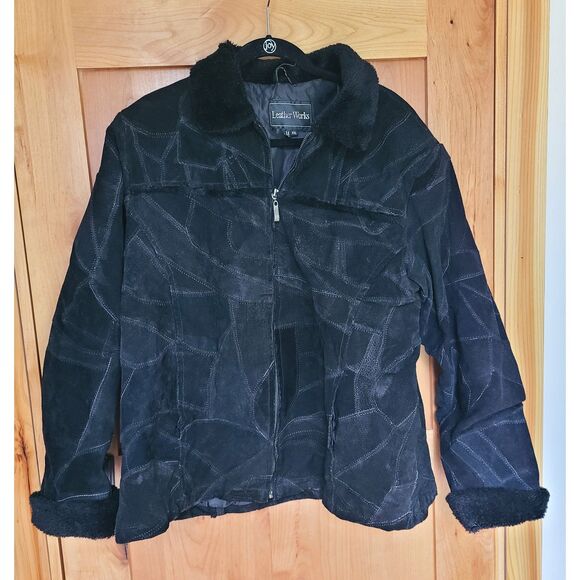Leather Works Patchwork Suede Pennylane Jacket XXL Black Faux Fur Collar & Cuffs - Picture 1 of 6